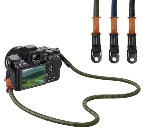 MoKo Camera Strap, 100cm Neck & Shoulder Rope Camera Straps for Photographers, Wear-resistant Lightweight Nylon Climbing Rope with Metal O-Ring for Canon Sony Nikon Fuji DSLR, Green