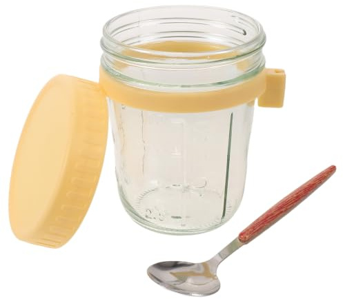 Zerodeko Behållare för havregryn över natten med lock och sked - 350 ml glasburk för havregryn över natten, läckagesäker för flingor, frukt, grönsaker, mjölk, sallad, yoghurt, måltidsförberedelse