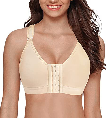 YIANNA Sujetador Deportivo Mujer Postoperatorio Pecho Cierre Delantero Mastopexia Post Operación Sin Aros Yoga Sports Bra Beige S 128