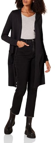 Amazon Essentials Women's Lightweight Longline Open-Front Long Sleeve Cardigan (Available in Plus Size), Black, S