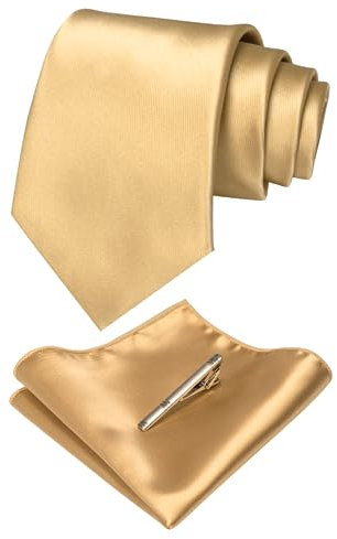 JEMYGINS Gold Krawatten und Einstecktuch Set für Herren seide Krawatte krawattenklammer Seidenkrawatten Hochzeit Schlips (11)