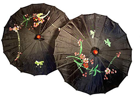 TJ Global PACK OF 2 Japanese Chinese 33 Umbrella Parasol For Wedding Parties, Photography, Costumes, Cosplay, Decoration And Other Events - 2 Umbrellas (Black)
