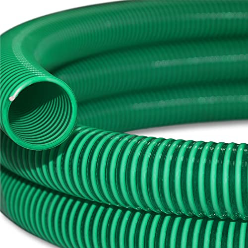 Wiltec Tuyau d'aspiration vert – 10 m/Ø 40 mm (1 1/2) / 470 g/m – avec Spirale de renforcement – Tube à pression souple en PVC – pour Arrosage Irrigation Jardinage Évacuation Refoulement