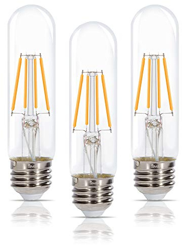 Simba Lighting LED T10 Tubular Edison Filament Light Bulbs (3 Pack) 6W Dimmable 60W Equivalent 120V for Cabinet Display, Piano Lamps, Clear Glass Decorative, Standard Medium E26 Base, Warm White 2700K