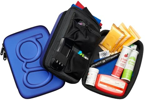 Estuche de Viaje para Diabéticos - Organizador de Tiras Reactivas para Azúcar en Sangre, Medidores de Glucosa, Plumas, Jeringas de Insulina, Agujas, Lancetas - Paquete Rígido (Extra Grande, Azul)