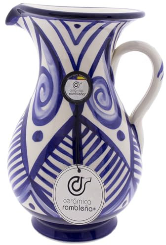 CERÁMICA RAMBLEÑA | Brocca per Acqua | Brocca per Latte | Caraffa in Argilla Terracotta | Caraffa per Succo | Brocca d'acqua Modello 05 | Decorazione 100% Fatta a Mano | 1.5 Litri