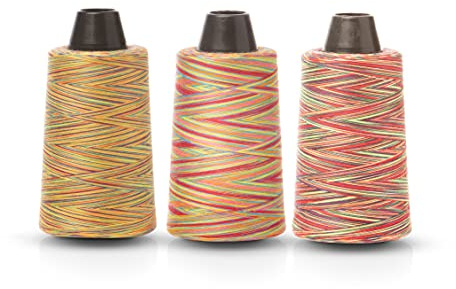 Realm Multi Coloured, Rainbow, Overlocking Sewing Machine Polyester Thread 3000 Yards (Pack of 3 (A,B,C))