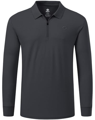 MoFiz Polo Hombre Algodón Poloshirt Manga Larga Color Sólido Polo Camisas Golf Negocios T-Shirt Top con Cremallera Gris Oscuro L