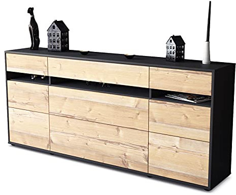 Stil.Zeit Kommode Sideboard, Andre, Korpus anthrazit matt, Front Holz-Design Pinie, (180x79x35cm), Push to Open Technik & Leichtlaufschienen