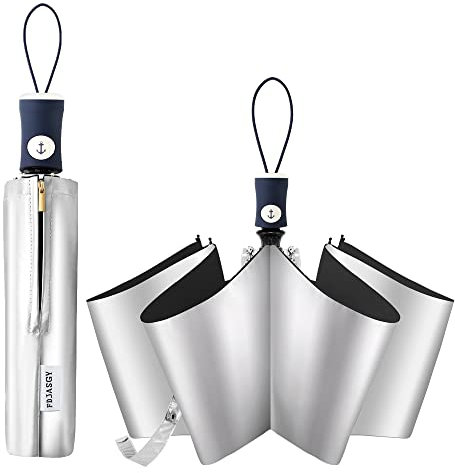 FDJASGY Silver Coating Layer Fabric Blocking UV 99.9% Sun Umbrella Compact Folding Travel Umbrella Automatic Folding Windproof Umbrellas For Men and Women (Black)