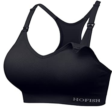 HOFISH Women’s Seamless Support Nursing Bra Medium Impact Maternity Nursing Sports Bras Full Bust Breastfeeding Bra Fit Wearable Pumps Pregnancy Postpartum Must-Have Black M