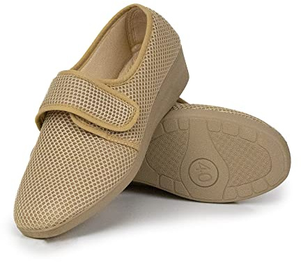 Genérico CoboFamily Zapatillas de Casa Mujer Verano, Zapatillas Cómodas Respirables, Zapatos Rejilla Cuña Punta Cerrada Multicolor, Suela Caucho Hecho En ESPAÑA (40, Beig)