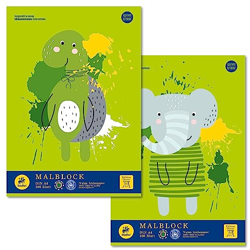 Staufen Edition Dürer Malblock - DIN A4, 2 Zeichenblöcke je 100 Blatt, geleimt, 70 g/m² Recyclingpapier, Deckblatt mit 2 Motiven