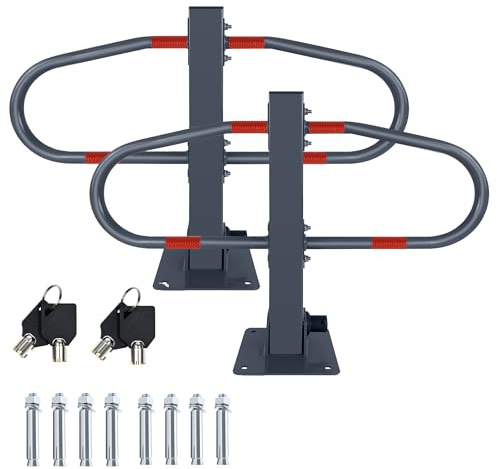 XMTECH Parkeringsspärr, vikbar, parkeringsstolpar med 3 nycklar och reflekterande klistermärken, parkeringsklämma H x B x D: 51 x 73 x 18 cm parkeringsplatsgalge, avstängningsstolpar (2 stolpar)