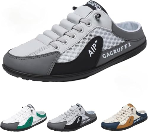 Baskets sans dos pour hommes Pantoufles décontractées et chaussures sans lacets décontractées d'été respirantes souples Mocassins Chaussons de sport Chaussures de jardin, gris, 42 EU