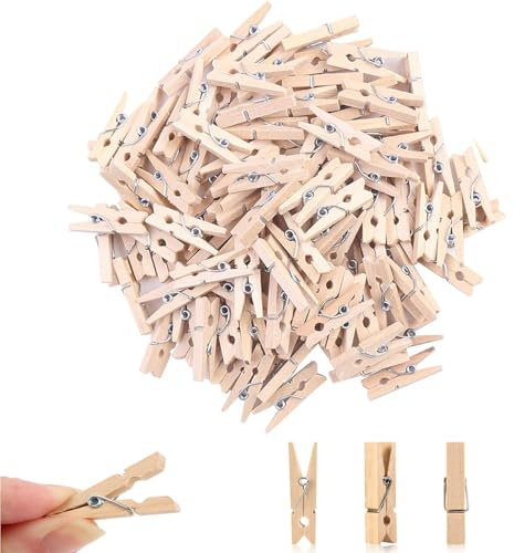 Youery 100 Stück Holzklammern klein, 30 mm Mini Klammer, Wäscheklammern Holzklammer aus echten Holz, Deko Wäscheklammern, Natürliche Zierklammern-für Fotos, Fotowand, Postkarten, Briefen