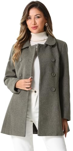 Allegra K Trench à double boutonnage à col Claudine pour femmes Costume d'Halloween Gris foncé poussiéreux XL