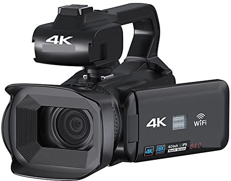AUBEST Videocámara con cámara de vídeo Cámaras Digitales 18X 64MP 4K for fotografía Profesional Vlog Streaming videocámara grabación de vídeo Webcam Auto Focus(128G SD Card,4K Video Camera)