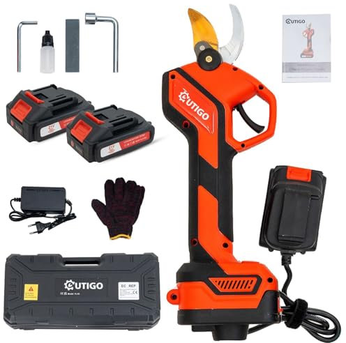 OUTIGO Sécateur Électrique Sans fil, 25mm Secateur Electrique 3000 mAh, avec 2 Batteries de21V pour la taille, le jardinage, les arbres fruitiers et le vignoble, Forbici Potatura Elettriche