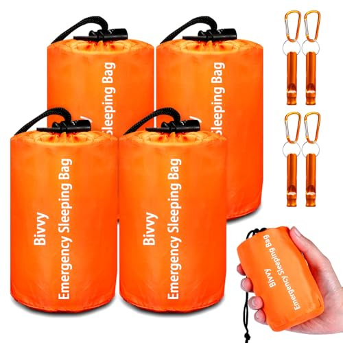 Cymuber Lot de 4 sacs de couchage d'urgence thermiques portables étanches pour bivouac 213,4 x 91,4 cm