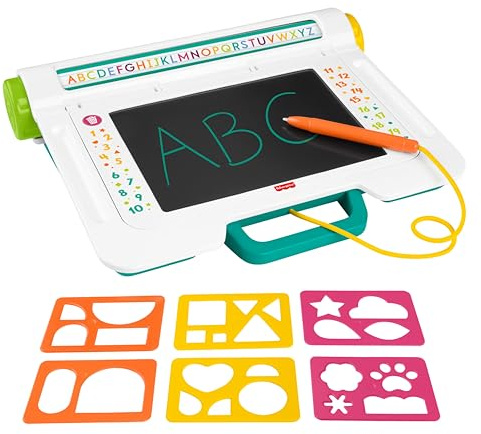 Fisher-Price Preschool Toy Learn & Doodle Desk Mess-Free Writing & Drawing Tablet with LCD Screen for Travel Creative Play Kids Ages 3+ Years, JDL70