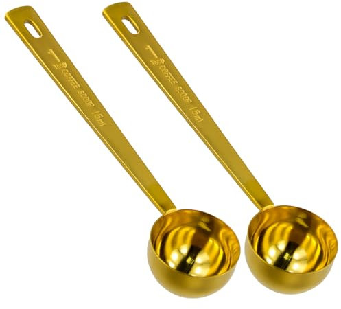 Dewocke 2 Stück Kaffeelöffel Portionierer Messlöffel 15ml, Kaffeedosierlöffel Zuckerlöffel Kaffelöffel Dosierlöffel Kaffeelöffel mit Langem Griff, für Kaffee, Tee, Zucker, Mehl, Gewürze (Gold)