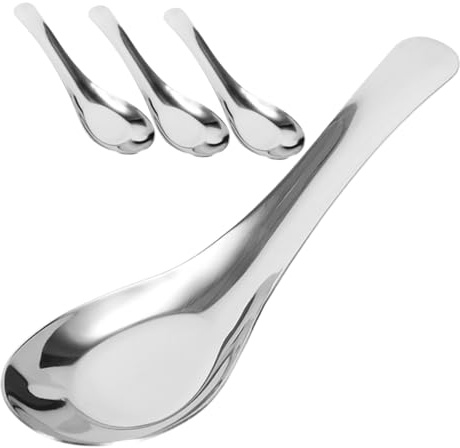 BUGUUYO 4st Flat Asian Soup Spoons i Rostfritt Stål Multifunktionella Skedar För Soppor Gröt Och Servering Hållbara Köksredskap Med Platt Botten För Alla Matlagningbehov