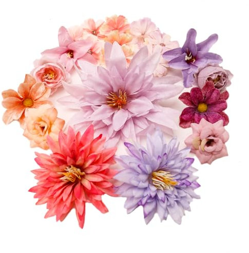 Bolosa Artificial Flowers for Decoration, 20 Pcs Fake Flowers Cake Decorations, Mini Silk Purple Flower Heads Craft Flower for DIY Wedding Party Hair Accessory Scrapbooking Home Decor