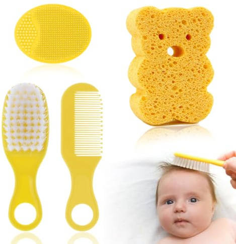 EUYKQNOI Cepillo de baño para bebé, cepillo de masaje de silicona, peine para bebé, peine para niños (4 piezas) (amarillo)