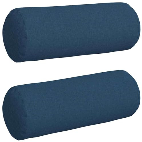 vidaXL Cojines Bolster 2 pcs Azul Ø 25 x 70 cm Tela, Cojines cilíndricos cómodos, Fundas Removibles, Almohadas Decorativas, Elementos Multiusos para el hogar