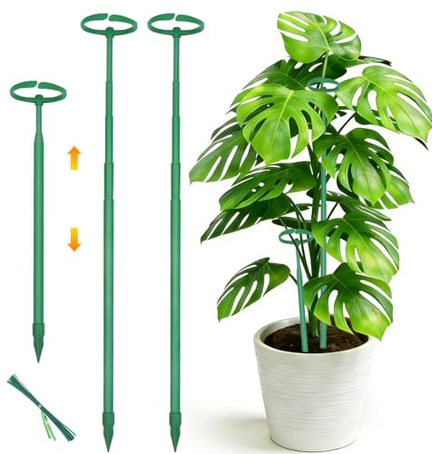 Telescoping Monstera Plant Stakes, 12.5-48.4IN Indoor Plant Support- 3Pack | Extendable Plant Stakes for Climbing Plants, Premium Stainless Steel Material Plants Sticks for Orchids, Tomatoes