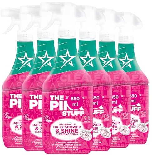Pink Stuff Miracle Daily Shower & Shine Cleaning Spray 850ml Stops Soap Scum, Glass Tiles, Screens, Chrome, No Rinse Fresh Finish, Bathroom Cleaner Prevents Watermarks & Limescale Build Up Pack of 6