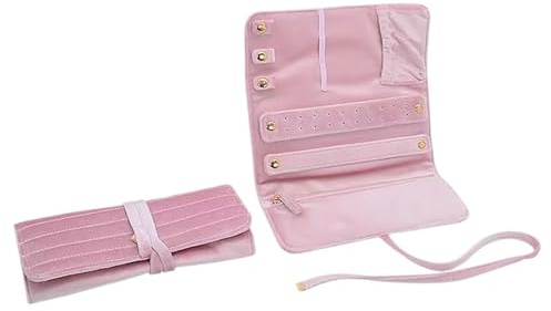 Organizer per gioielli a rotolo Borsa portagioielli in velluto, borsa ... for collana, orecchini, anello, espositore for gioielli(Pink)