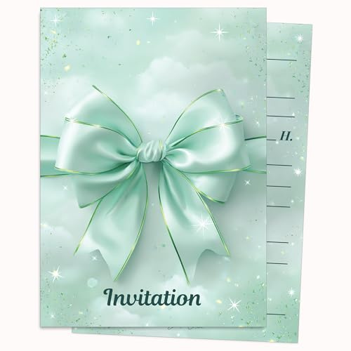 Edition Colibri Carte d'invitation d'anniversaire - Motif de nœud vert | Lot de 10 cartes plates (A6) – Verso à écrire