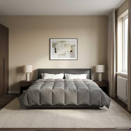 Piumone invernale imbottito grigio chiaro, 200 x 220 cm, in microfibra con design trapuntato, traspirante e durevole per un piacevole calore, lavabile in lavatrice, ideale come coperta invernale o