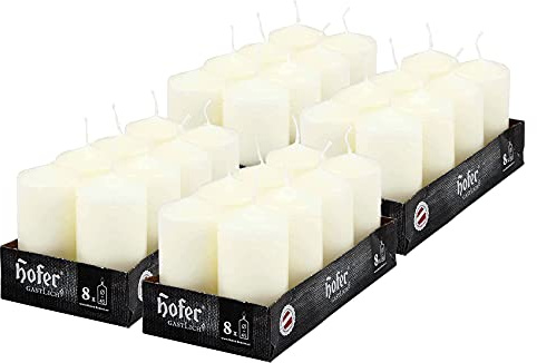 Hofer Candele Avorio a Colonna - 4,5 x 9 cm - Set di 32 Piccole Candele Decorative Cilindriche - Colore Avorio - Lunga Durata di 12 Ore - Cera Antigoccia - Non Profumate - Qualità RAL