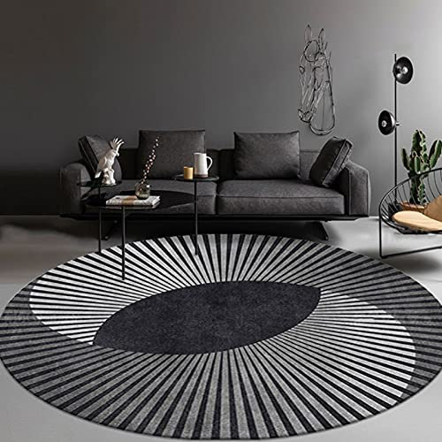 CMX-BOX Schwarz Modern Area Teppiche Runder Teppich für Wohnzimmer Couchtisch Esszimmer rutschfeste Esstisch Matten - 80cm 100 cm 120 cm 140 cm 160 cm 180 cm 200 cm (Size : Durchmesser 180cm)