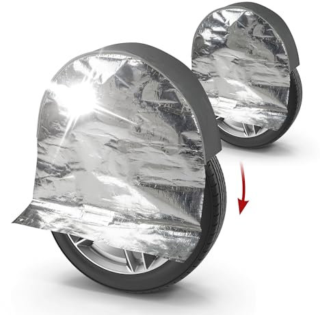 Walser 2X Reifen-Thermoabdeckung, 2 Stück Radschutzhüllen bis 17 Zoll/195mm, Radabdeckung-Set, Reifentaschen-Schutzhülle, Reifenabdeckung Silber