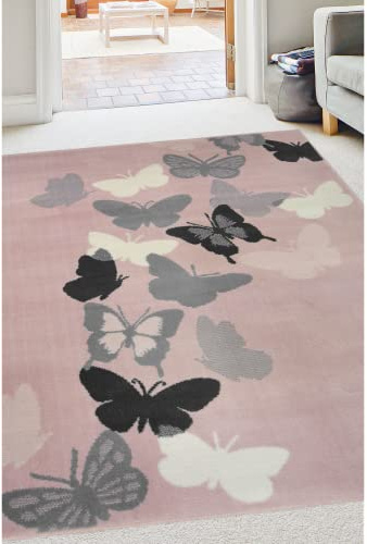 Modern Style Rugs Colourama butterfly rug- blush grey, short pile rug, Bedroom, Conservatory, Rugs for Livingroom, 160x230cm (5ft 3 inch x7ft 7 inch)