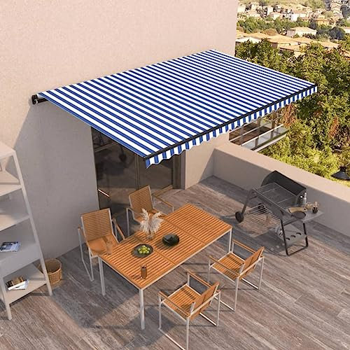 INLIFE Store à bras articulé automatique 500 x 350 cm, bleu et blanc, 39,8 kg, 3069226