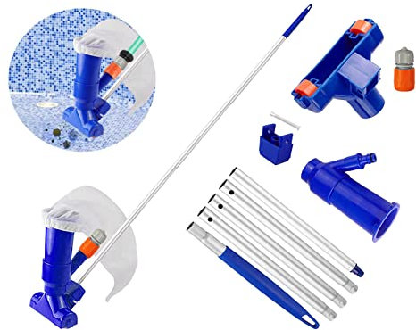 Ensemble d'aspirateur de piscine, aspirateur de bassin de jardin, nettoyeur de piscine avec tige télescopique, kit de nettoyage pour eau avec filtre anti-calcaire