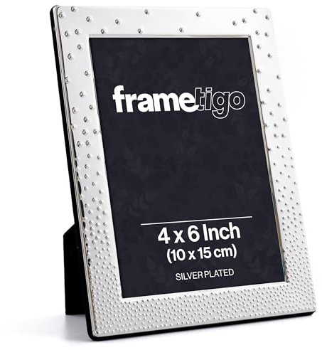 Frametigo - Silver Plated Dazzle Bubble Photo Frame, 4x6 (10x15cm) Photo Size - Velvet Frame Backing & Stand - Real Glass Window - Tarnish Resistant - Landscape or Portrait Orientation