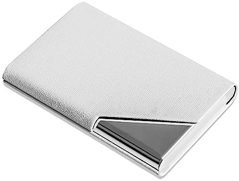 Ritte Porte-Cartes de Visite, Porte-Cartes en Métal, Porte-Carte Fin, Professionnelles Multi-Poches en Soie de Luxe en Cuir PU avec Fermeture Magnétique et métal pour Homme et Femme (Blanc)