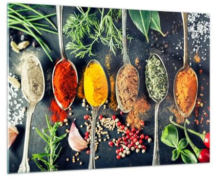 Moderne Impression sur Verre Épices Herbes Cuisine Image Tableau en Verre Decoration Murale 70x50cm Deco Cadre Salon Chambre Cuisine Horizontal Petit Tableaux Decoratifs Muraux Art Wall GAA70x50-5213