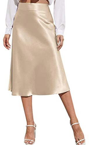 Satin kjol dam midi svart – maxikjol dam festliga kjolar eleganta satinkjolar lång pennkjol hög midja affärsklänningar eleganta sommarklänningar A-linje sidenkjol sidenkjol/satinkjol, kaki, M