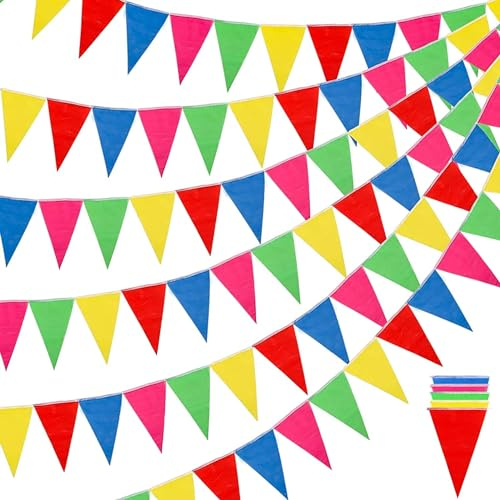 3X Ghirlanda Colorata da 100 Metri - Per Interni ed Esterni - Festone di Bandierine per Giardino e Festa - Decorazione e Addobbo
