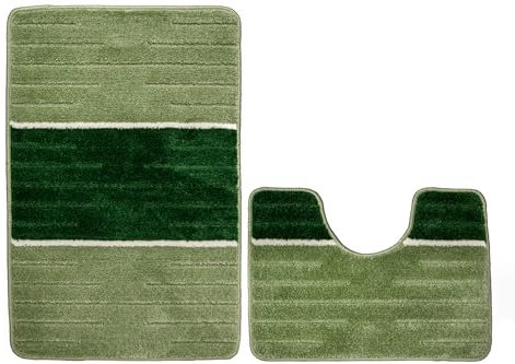 AKCILA COMO Bad Teppich Grün 50x80 + 40x60 cm|2-teiliges Set Badezimmerteppich|absorbierende Badematte bunt |Bad Vorleger waschbar|Rechteckig Badewanne Rutschfest|Badematten & Badteppiche|Bathroom Rug