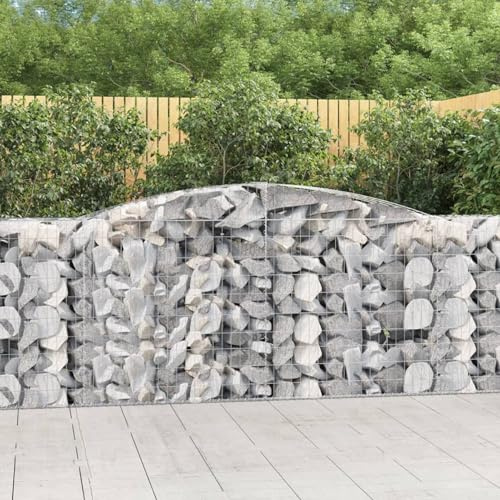 Gecheer Jardinera Exterior,Gaviones de Piedra,Jardinera de gaviones,Gaviones de Piedras Cesta muros 6 uds 400x50x100/120 cm, Gaviones Decorativos,Forma de Arco Hierro