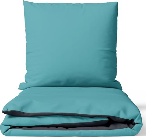 Leonado Vicenti Bettwäsche Baumwolle 155x220 cm Petrol Grau Uni Einfarbig Set Schlafzimmer Garnitur Wendebettwäsche Bezug Decke mit verdecktem Reißverschluss