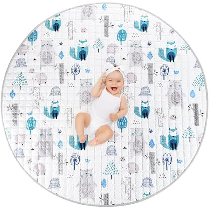 Krabbeldecke für Baby 150cm, Rutschfeste Baby Spielmatte Kinder Große Spieldecke, Bodenmatte Kinder, Baumwolle Spielmatte Baby Faltbar, Krabbelmatte Baby zum Krabbeln für Innen/Außen/Zaun